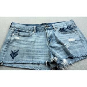 Lucky Brand Denim Shorts Embroidered Distressed Light‎ Wash Boho Size 14/32
